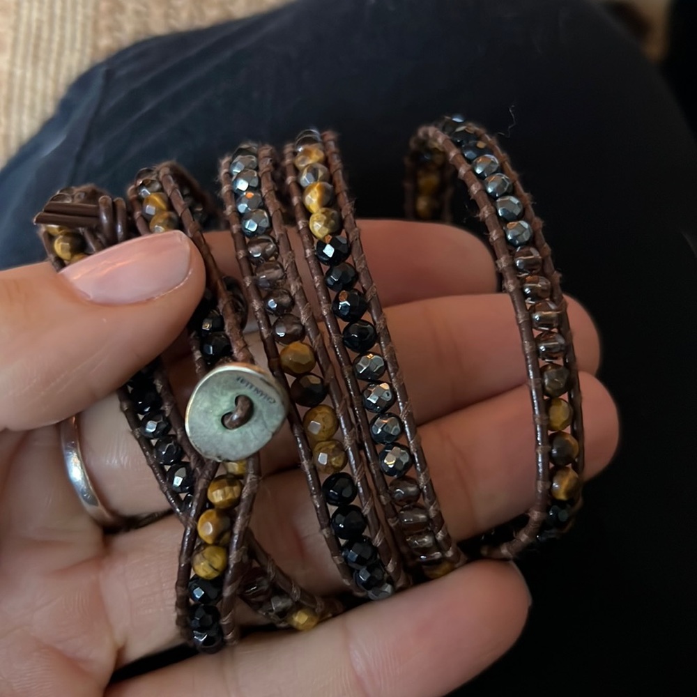 CHAN LUU beaded and leather wrap bracelet